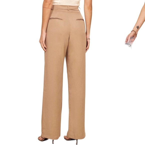 Reformation Mason Wide Leg Pants Size 12 Khaki Tan Trousers Tencel High Waist - Picture 3 of 10